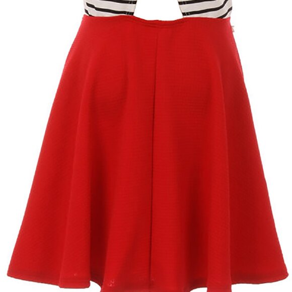 Sleeveless Girls Dress Two Tone Stripe Bow Open Back Party Flower Girl Dress Red - Picture 4 of 6